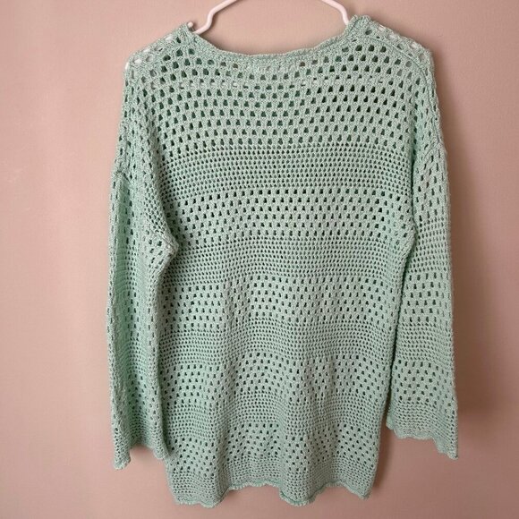 Anrabess Crochet Mint Green Cover Up Long Sleeve Mini Dress Women’s Medium - Picture 6 of 7